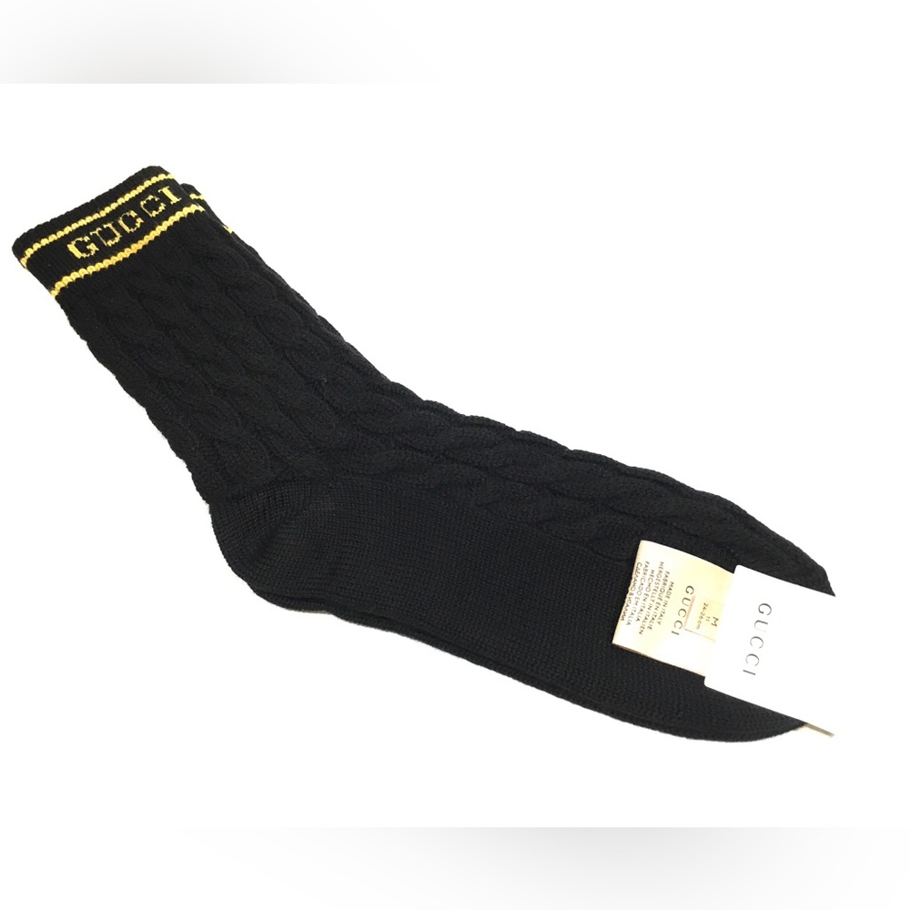 Authentic Gucci Cable Knit 100% Wool Socks -Black  -Size M (24-26cm) -NWT
